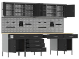Work Cabinet with Drawer 10 pcs Black Engineered Wood and Steel 3321478