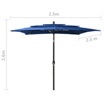 ZNTS 3-Tier Garden Parasol with Aluminium Pole Azure Blue 2.5x2.5 m 313843