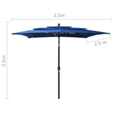 ZNTS 3-Tier Garden Parasol with Aluminium Pole Azure Blue 2.5x2.5 m 313843