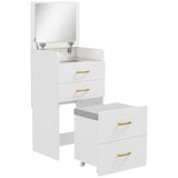 3 in 1 Dressing Table with Flip-top Mirror and Rolling Stool, Modern Vanity Desk with Visible Glass T3398P377841