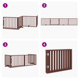 Dog Gate with Door Foldable 4 Panels Brown 320 cm Poplar Wood 352201