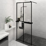 Walk-in Shower Wall with Shelf Black 90x195 cm ESG Glass&Aluminium 3185456