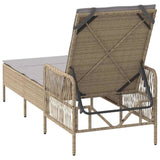 Sun Lounger Beige and Light Grey 55 x 200 x 92 cm Poly Rattan 365428