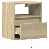 ZNTS Wall-mounted Bedside Cabinet with LED Lights Sonoma Oak 3307979