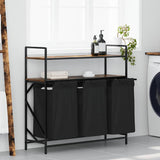 Laundry Basket 3 Compartments with Shelves Smoked Oak 859082