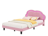 3ft Single Upholstered Bed with LED Adjustable Cute Cloud Headboard, Soft Velvet Bed Frame with N652P241968P