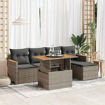 ZNTS 6 Piece Garden Sofa Set with Cushions Grey Poly Rattan Acacia 3327476