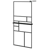 Walk-in Shower Wall with Shelf Black 90x195 cm ESG Glass&Aluminium 3185461