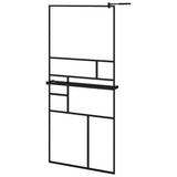 ZNTS Walk-in Shower Wall with Shelf Black 90x195 cm ESG Glass&Aluminium 3185461