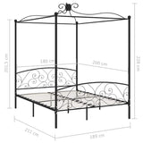 284479 Canopy Bed Frame without Mattress Black Metal 180x200 cm Super King