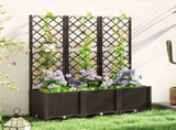 Raised Garden Bed with Trellis, Plastic Planter Box with Drainage Holes and Drain Plugs for Climbing T3398P311652