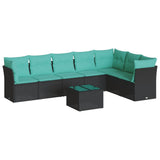 8 Piece Garden Sofa Set with Cushions Black Poly Rattan 3217747