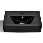 Ceramic Bathroom Sink Basin Faucet/Overflow Hole Black Rectangular 141933