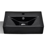 Ceramic Bathroom Sink Basin Faucet/Overflow Hole Black Rectangular 141933