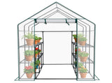 Mini Walk-in Greenhouse with PE Cover, 8-Shelf Indoor Outdoor Plant Gardening Green House for Garden 36309450