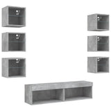 8 Piece TV Wall Units with LED Concrete Grey Engineered Wood 3216636