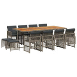 13 Piece Garden Dining Set with Cushions Grey Poly Rattan 3210806