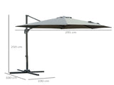 3 Offset Parasol Cantilever Hanging Umbrella 360&deg Rotation w/ Base Dark Grey T3398P314228