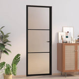 Interior Door 76x201.5 cm Black Matt Glass and Aluminium 350552