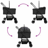 Folding Pet Stroller Adjustable Black 81 x 47 x 99 cm Polyester 42012435