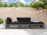 3 Piece Garden Lounge Set with Cushions Grey Solid Wood 3186034