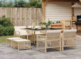 9 Piece Garden Dining Set with Cushions Beige Poly Rattan 3210778