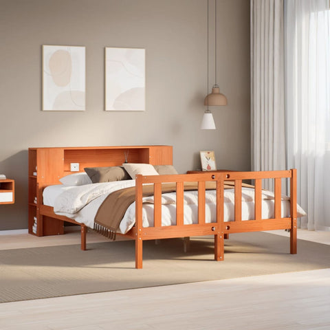 ZNTS Bookcase Bed without Mattress Wax Brown 160x200 cm Solid Wood 3322102