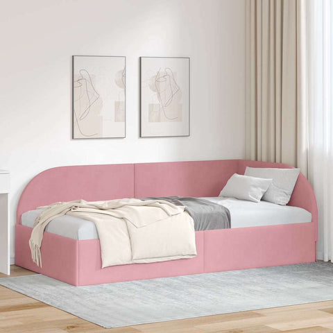 Corner Bed Frame with Headboard Pink 90 x 200 cm Velvet 42016649