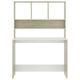 Desk with Shelf White and Sonoma Oak 110x45x157 cm Engineered Wood 800392