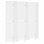 ZNTS Room Divider 6 Panels White Solid Wood Paulownia 358844