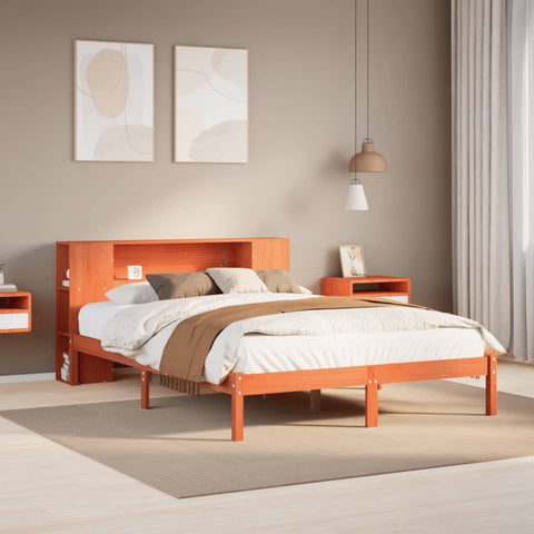 Bookcase Bed without Mattress Wax Brown 135x190 cm Double Solid Wood Pine 3321551