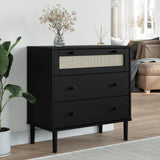 Drawer Cabinet SENJA Rattan Look Black 80x40x80 cm Solid Wood Pine 358024