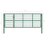 Garden Fence Gate with Posts 350x120 cm Steel Green 142570