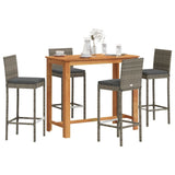 5 Piece Garden Bar Set Grey Solid Wood Acacia and Poly Rattan 3295299
