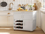 Modern Kitchen Trolley, Rolling Island Storage Cart with Drawer, 9-bottle Wine Rack, Door Cabinets, T3398P343513