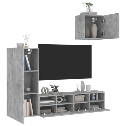 4 Piece TV Wall Units Concrete Grey Engineered Wood 3216503