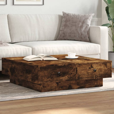 ZNTS Coffee Table Smoked Oak 90x90x28 cm Engineered Wood 848091