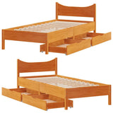 Bed Frame with Drawers Wax Brown 75x190 cm Small Single Solid Wood Pine 3301931