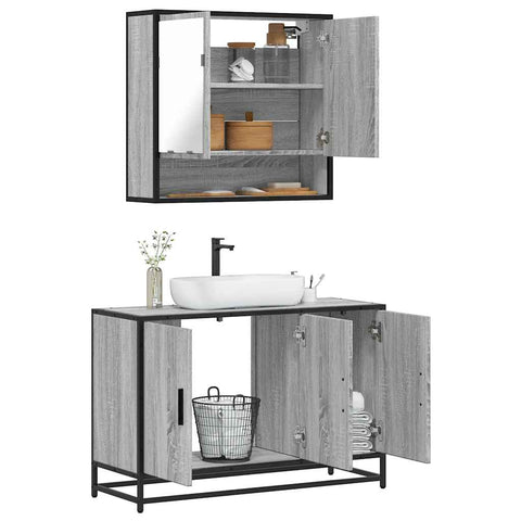 ZNTS 2 Piece Bathroom Furniture Set Grey Sonoma Engineered Wood 3300923