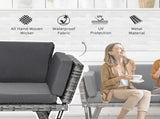2 Seater Rattan Sofa with Cushions, 2-in-1 PE Rattan Daybed Sofa with Left Up or Down Armrests, T3398P318742
