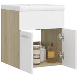 Sink Cabinet with Built-in Basin White and Sonoma Oak Engineered Wood 3070816