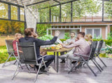 Garden Dining Table, 150 x 90 cm Rectangle Outdoor Table with 5 cm Parasol Hole, Slatted Tabletop T3398P328032