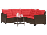 Outdoor Sofa Set with Cushion 2 pcs Brown and Red Poly Rattan 4103878