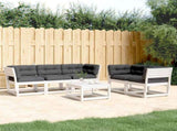 5 Piece Garden Sofa Set with Cushions White Solid Wood Pine 3217001