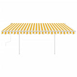 ZNTS Manual Retractable Awning with Posts 4x3 m Yellow and White 3069938