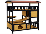 Outdoor Cat Shelter, Four-Tier Wooden Feral Cat House, with Suspension Bridge, Cat Houses, Balcony, T3398P347604