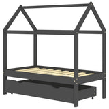 Kids Bed Frame with a Drawer Dark Grey Solid Pine Wood 70x140cm 322142