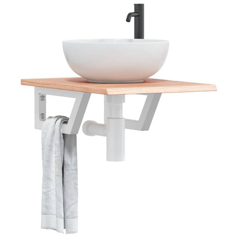 Basin Shelf Wall Mounted Steel and Solid Wood Oak 3302558