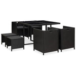 9 Piece Outdoor Dining Set with Cushions Poly Rattan Black 42597