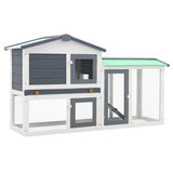 Outdoor Large Rabbit Hutch Grey and White 145 x 45 x 84 Wood 170840